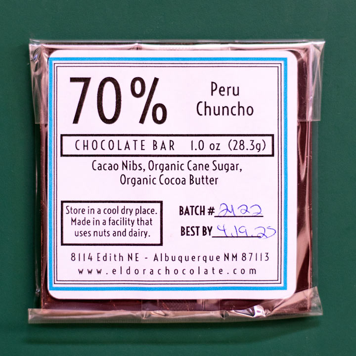 70% Dark Peru Choncho, Eldora Chocolate in Nm, Best Chocolate Shop