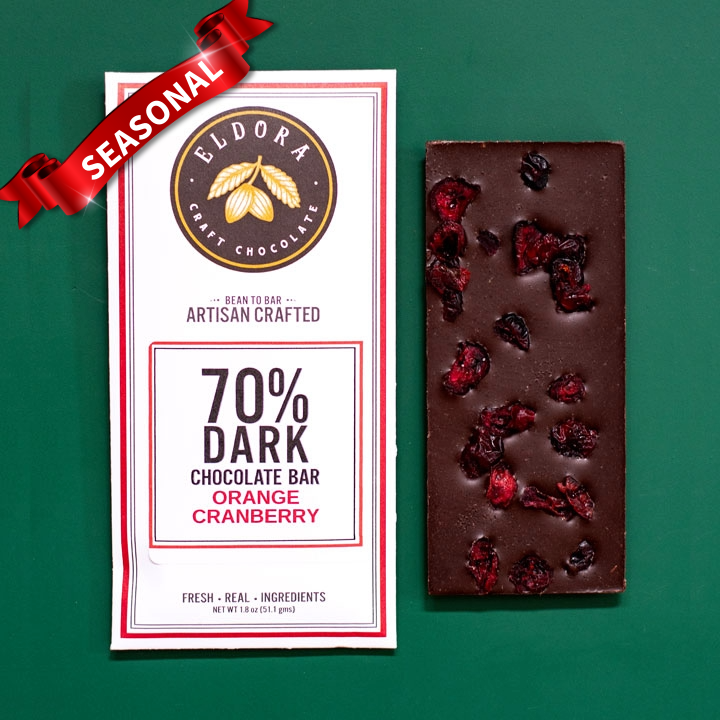 70% Dark Orange Cranberry Chocolate Bar