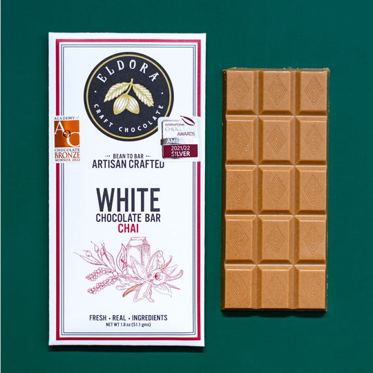 White Chocolate Chai Chocolate Bar Eldora Craft Chocolate