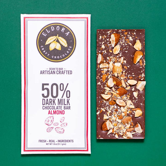 50% Dark Almond Milk Chocolate Bar Eldora Craft Chocolate