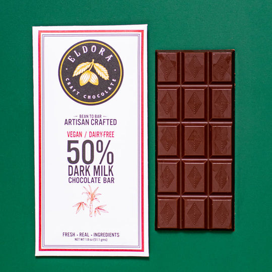 50% Dark Vegan Coconut Milk Chocolate Bar Eldora Craft Chocolate 